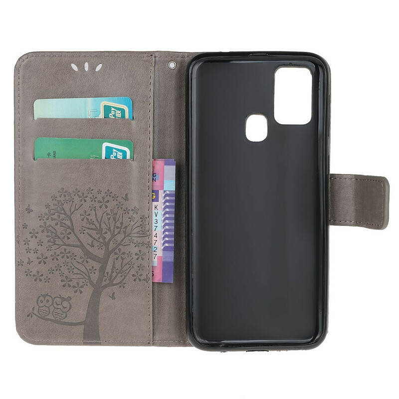Case Samsung Galaxy A21s Tree and Owls with Strap
