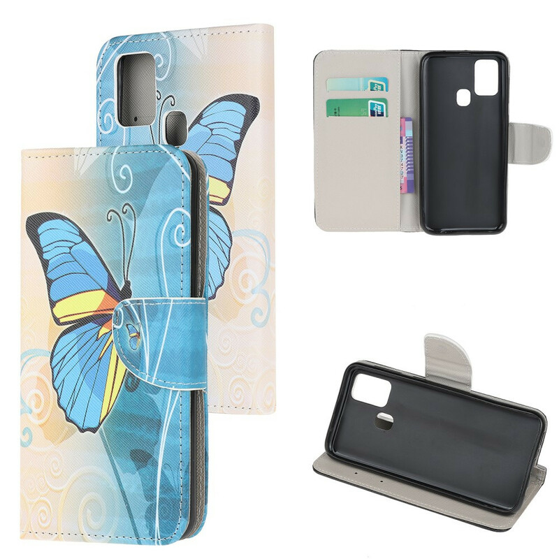 Samsung Galaxy A21s Blue and Yellow Butterfly Case