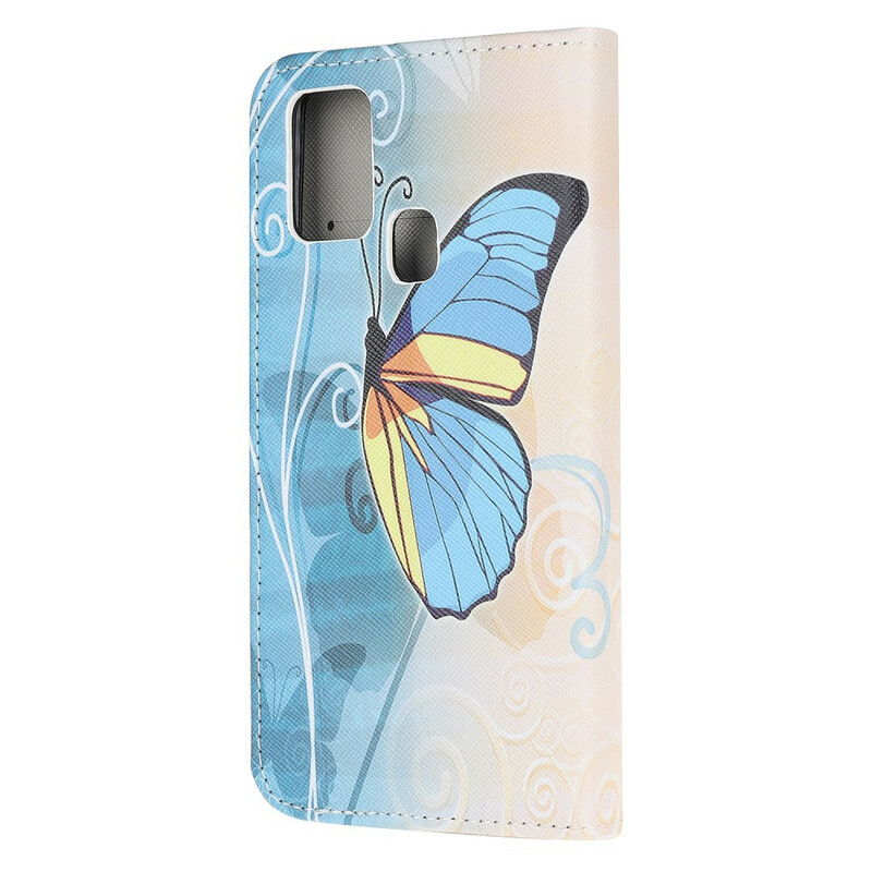 Samsung Galaxy A21s Blue and Yellow Butterfly Case