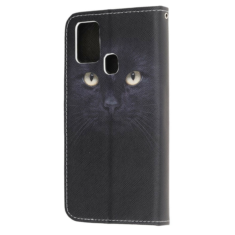 Samsung Galaxy A21s Black Cat Eye Case with Strap