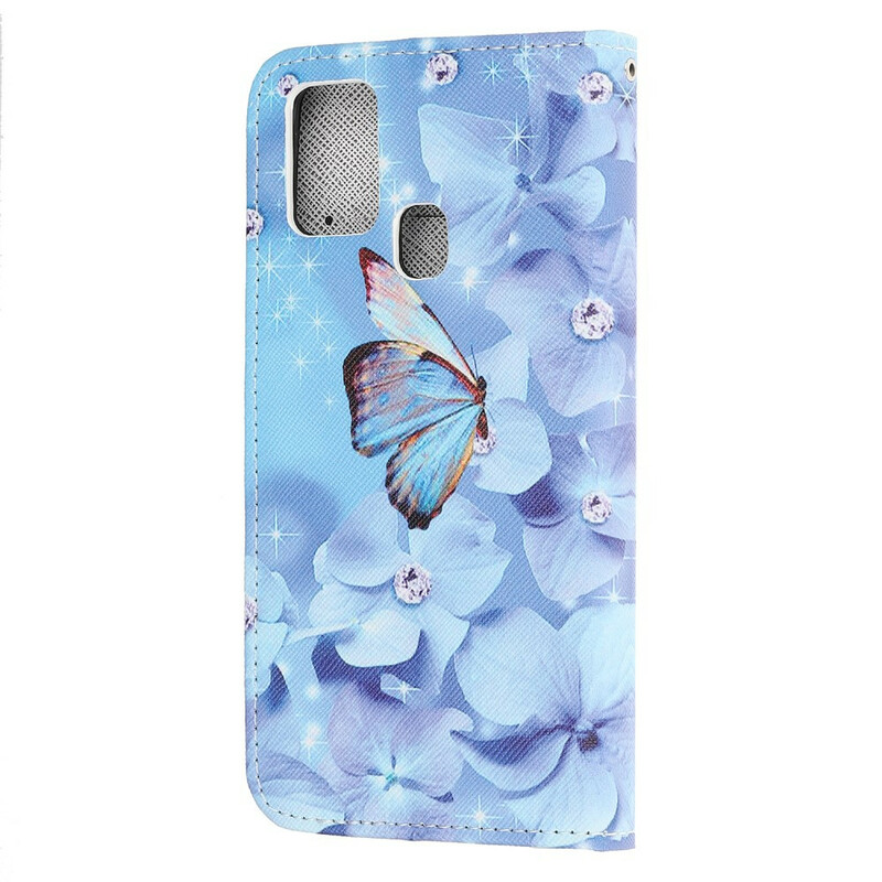 Case Samsung Galaxy A21s Diamond Butterflies with Lanyard