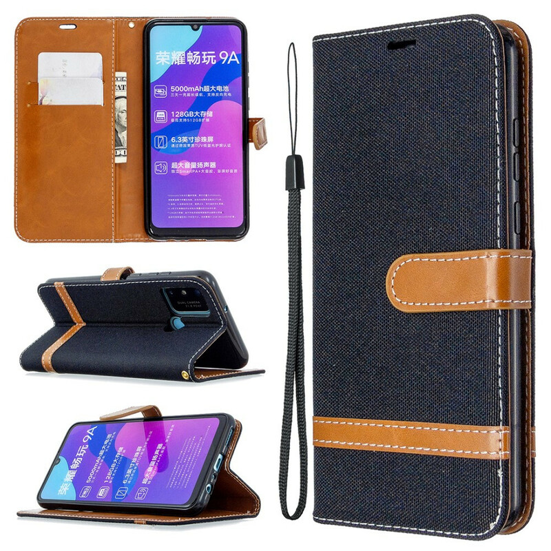 Honor 9A Fabric and Leather effect case with strap