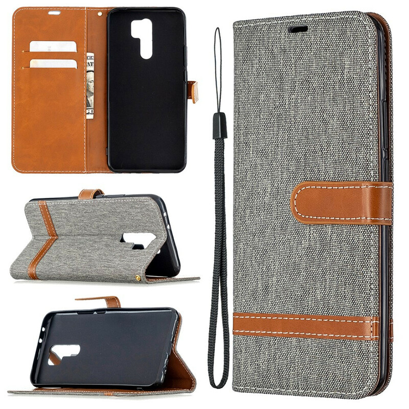 Xiaomi Redmi 9 Fabric and Leather effect case with strap