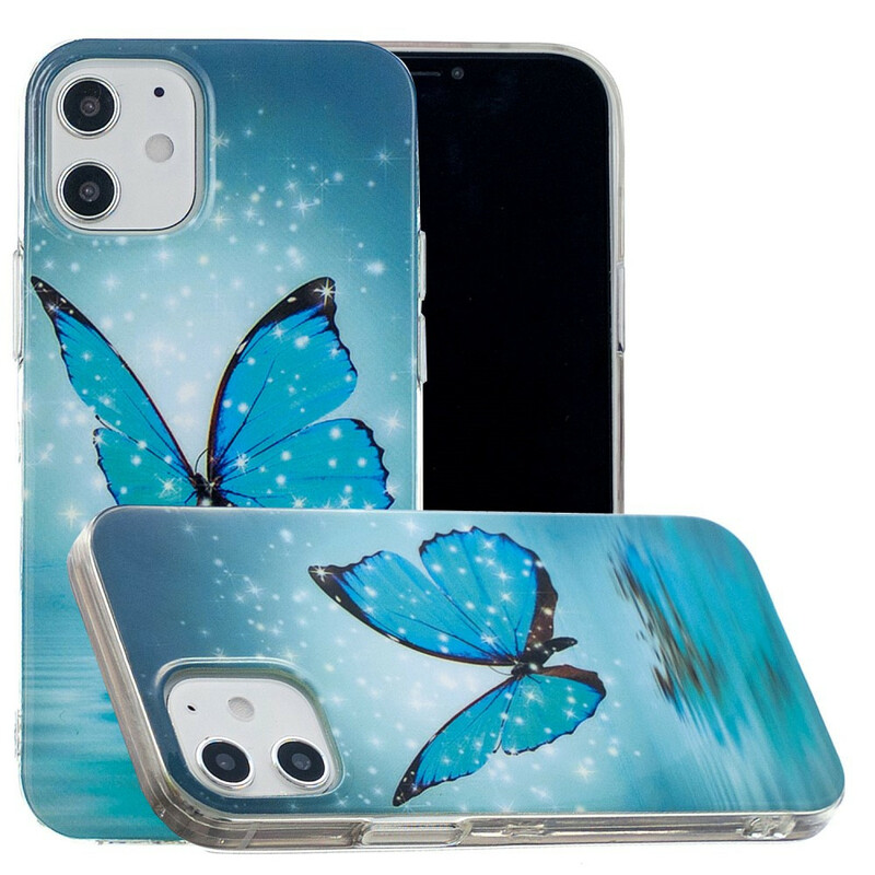 Case iPhone 12 Papillon Bleu Fluorescent