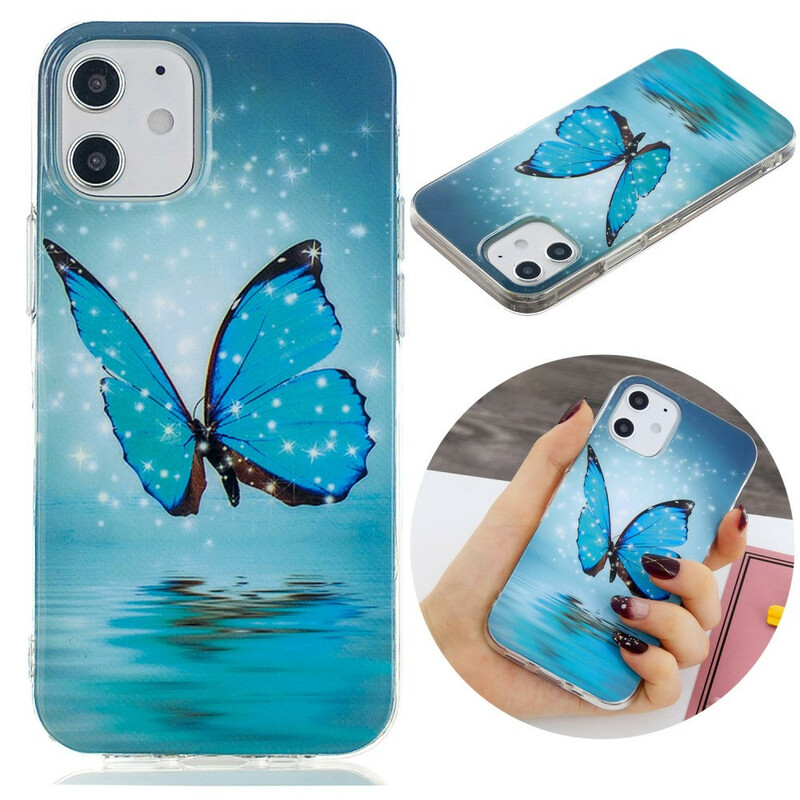 Case iPhone 12 Papillon Bleu Fluorescent