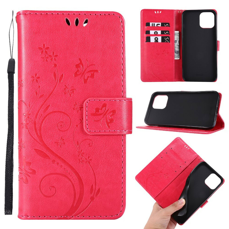 Case iPhone 12 Pro Max Butterflies and Flowers Lanyard