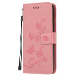 Case Samsung Galaxy M21 Butterflies And Flowers With Lanyard