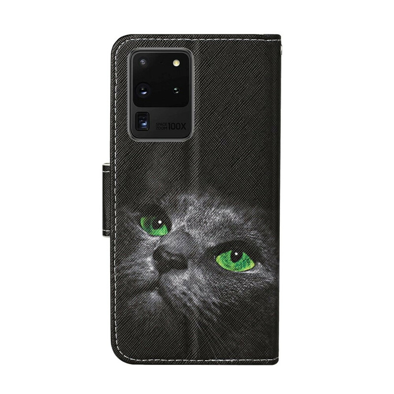Samsung Galaxy S20 Ultra Green Eye Cat Case with Strap