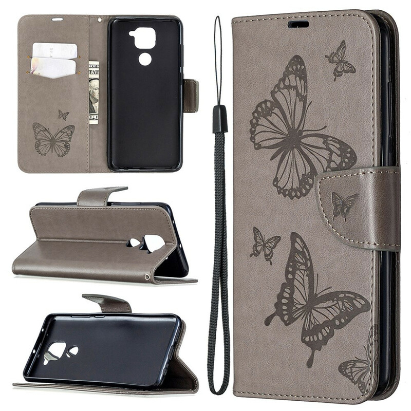 Xiaomi Redmi Note 9 Case Butterflies and Oblique Flap
