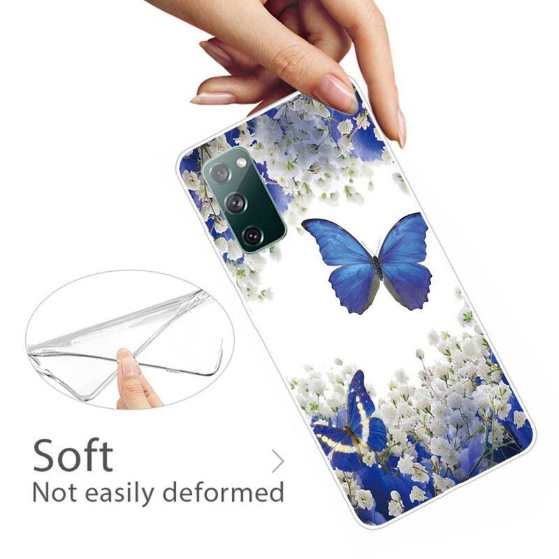Samsung Galaxy S20 FE Case Blue Butterflies and Winter Flowers