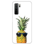 Huawei P40 Lite 5G Transparent Pineapple Cover with Glasses