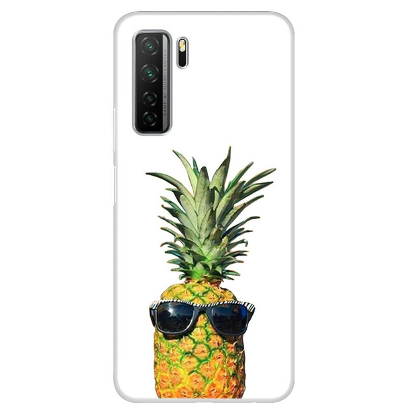Huawei P40 Lite 5G Transparent Pineapple Cover with Glasses