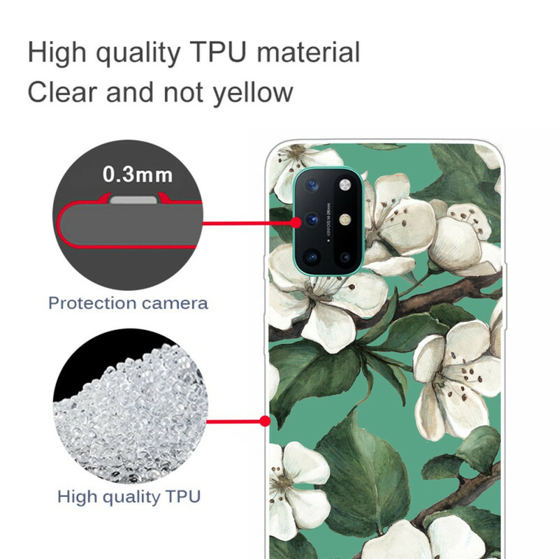 OnePlus 8T Cover Painted White Flowers