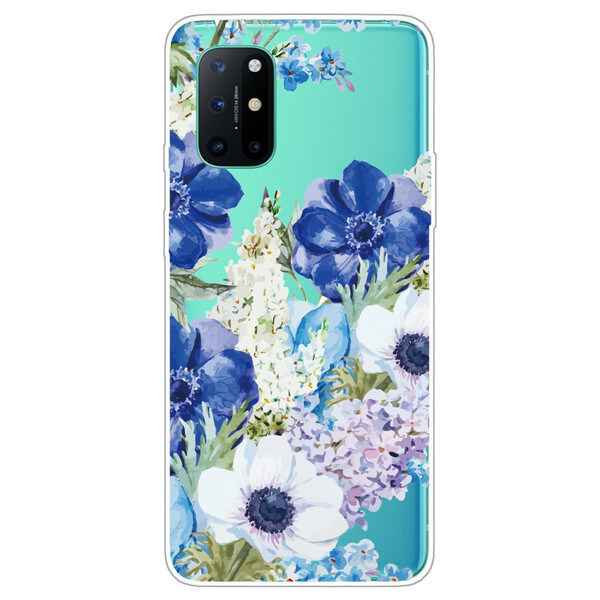 OnePlus 8T Transparent Watercolor Blue Flowers Case