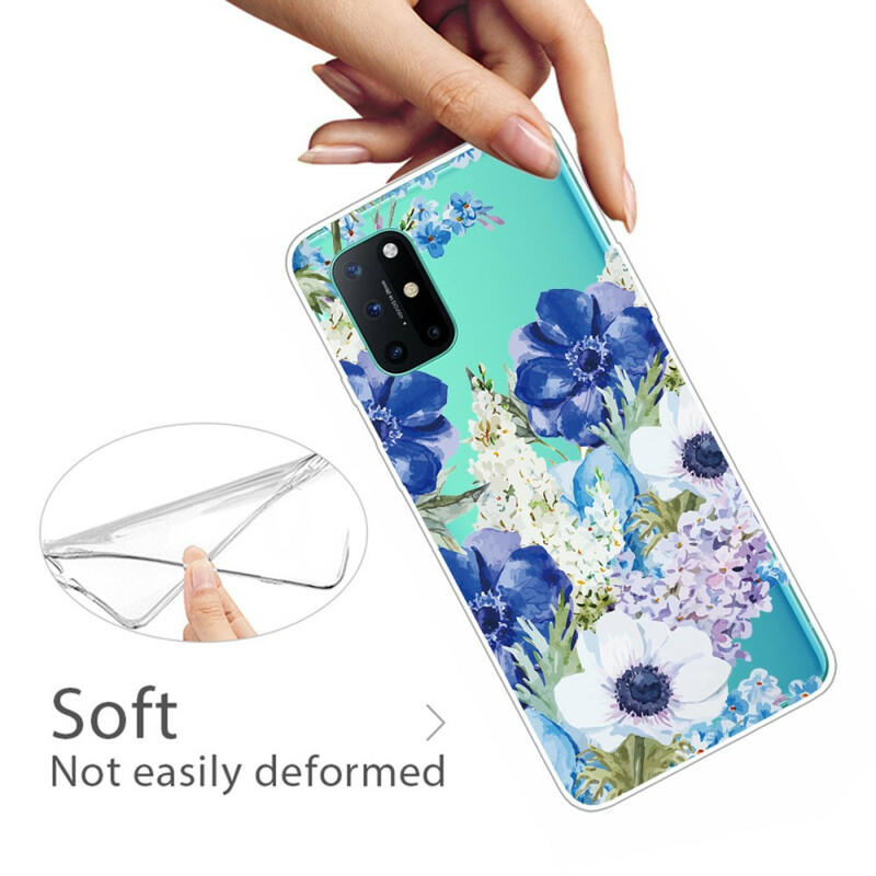 OnePlus 8T Transparent Watercolor Blue Flowers Case