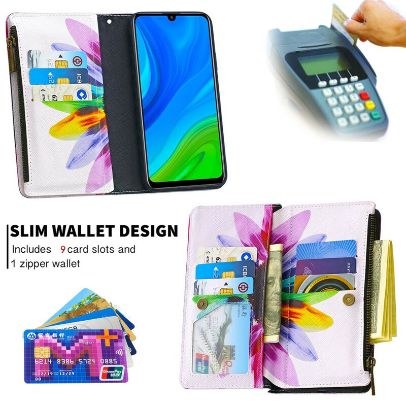Case Huawei P Smart 2020 Zipped Pocket Flower