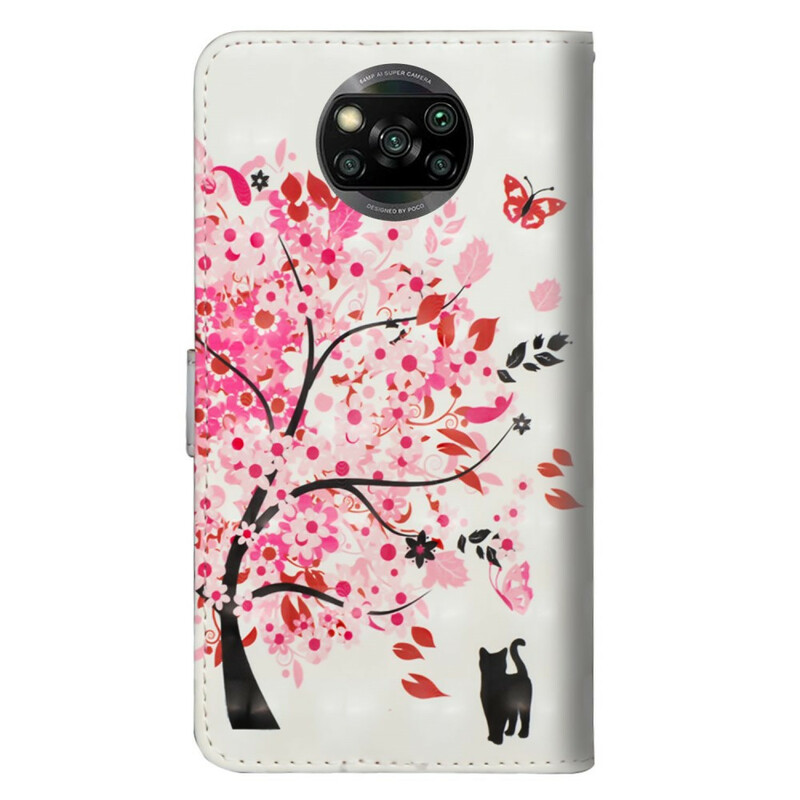 Cover Poco X3 Pink Tree and Black Cat
