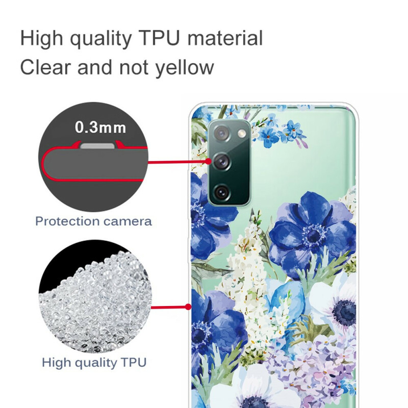 Samsung Galaxy S20 FE Transparent Watercolor Blue Flowers Case