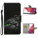 Samsung Galaxy S20 FE Green Eyes Cat Case with Strap