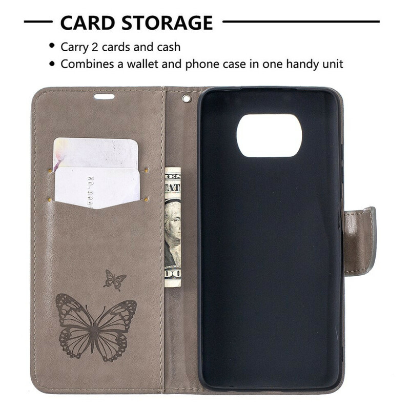 Xiaomi Poco X3 Butterfly Printed Lanyard Case