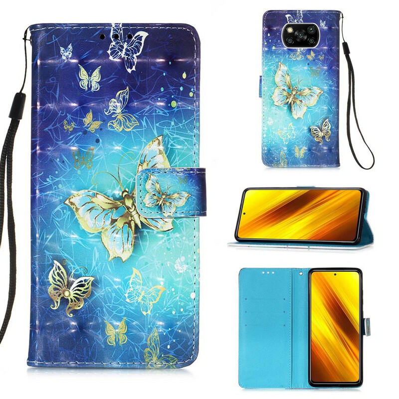 Xiaomi Poco X3 Gold Butterfly Case