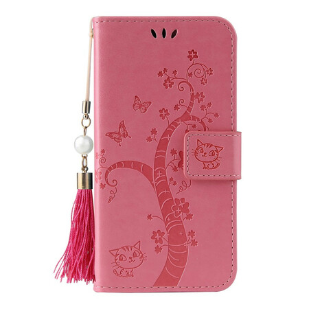 Case Samsung Galaxy A51 5G Tree and Cat with Pearl Strap