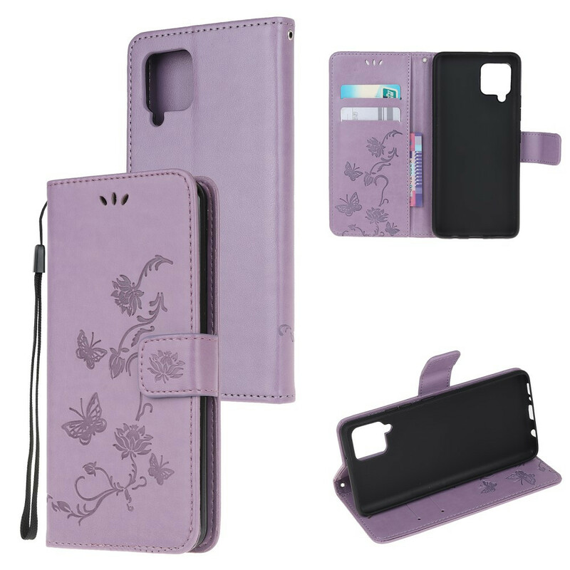 Case Samsung Galaxy A42 5G Butterflies And Flowers With Strap