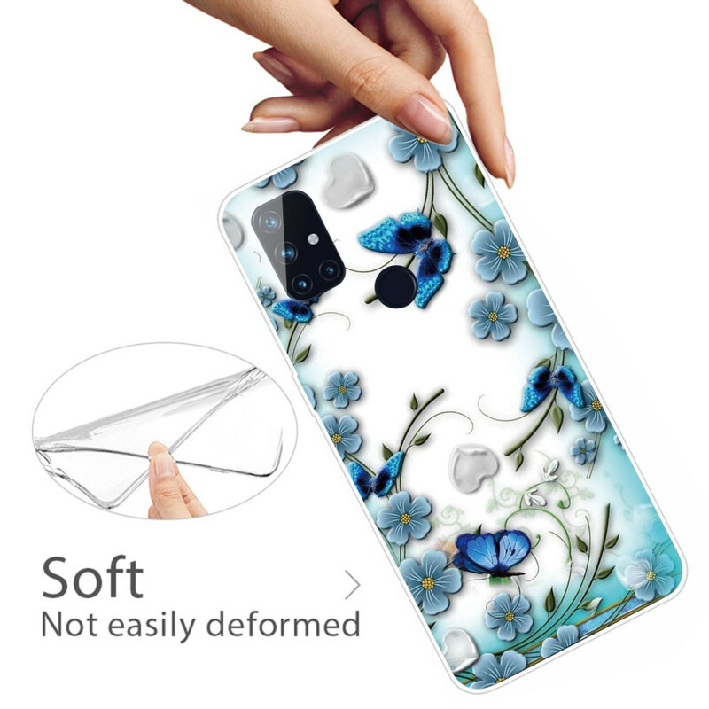 OnePlus Nord N10 Transparent Butterflies and Flowers Retro Case