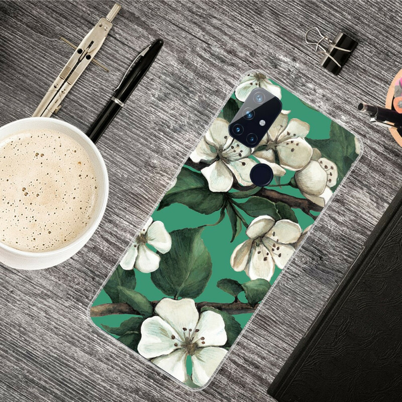 OnePlus Nord N10 Case Painted White Flowers
