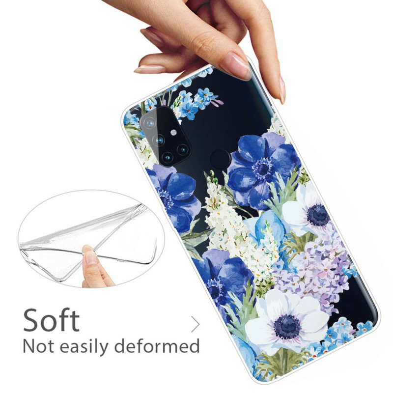 OnePlus Nord N100 Transparent Watercolor Blue Flowers Case