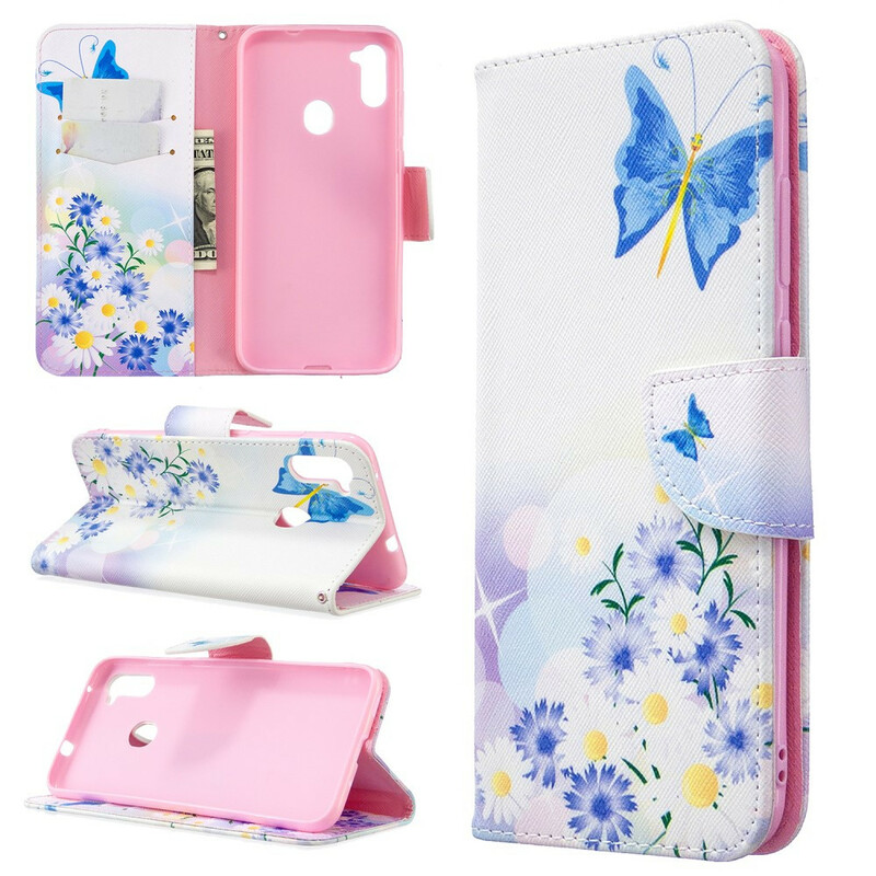 Samsung Galaxy M11 Case Painted Butterflies and Flowers