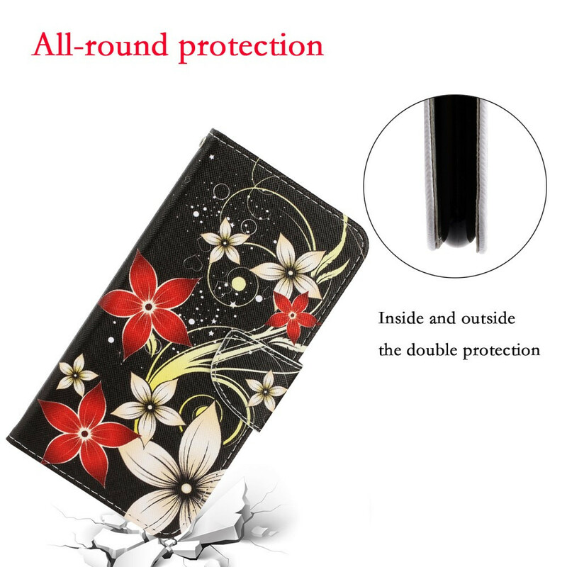 Case Huawei P Smart 2021 Colored Flowers with Strap