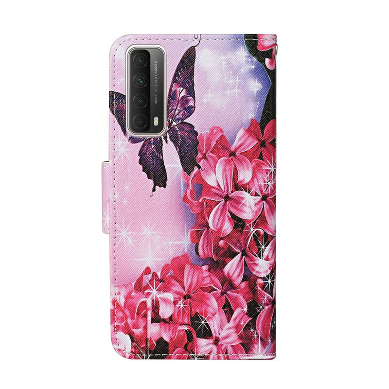 Case Huawei P Smart 2021 Floral Butterflies Lanyard