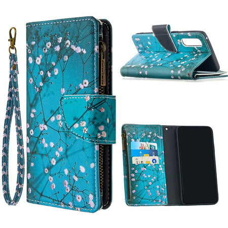  ONV Wallet Case for Oppo Find X2 Neo - with Zipper Wrist Strap  Emboss Flower Flip Phone Case Card Slot Magnet Leather Shell Flip Stand  Cover for Oppo Find X2 Neo[SZY] 