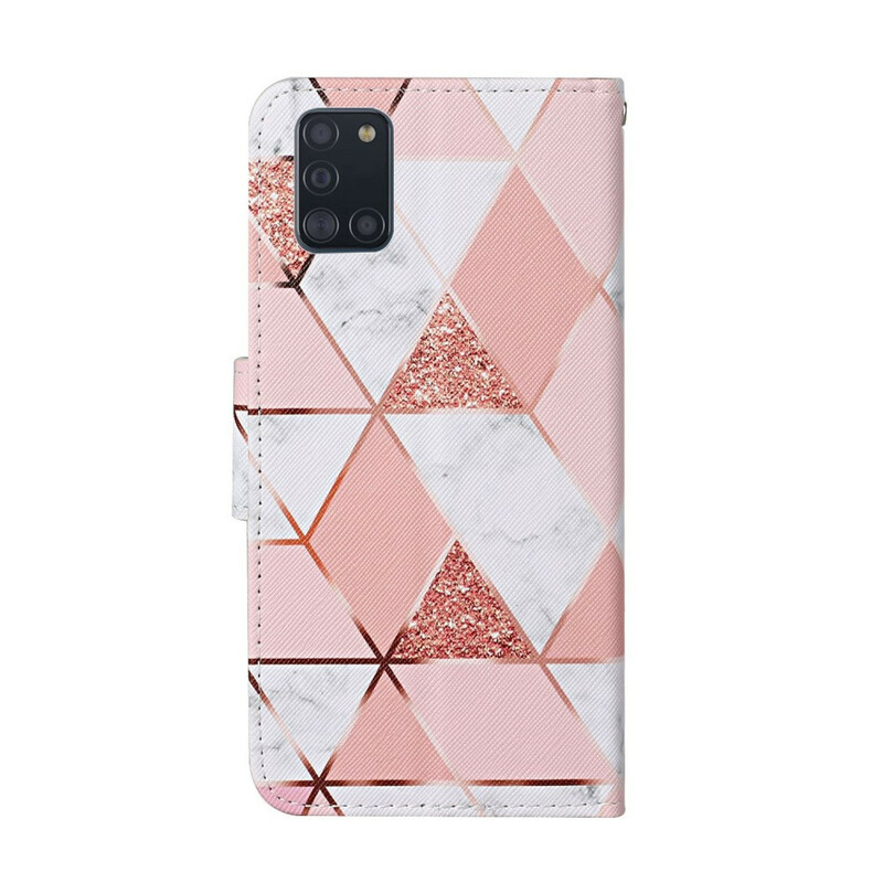 Samsung Galaxy A31 Marble and Glitter Case with Strap