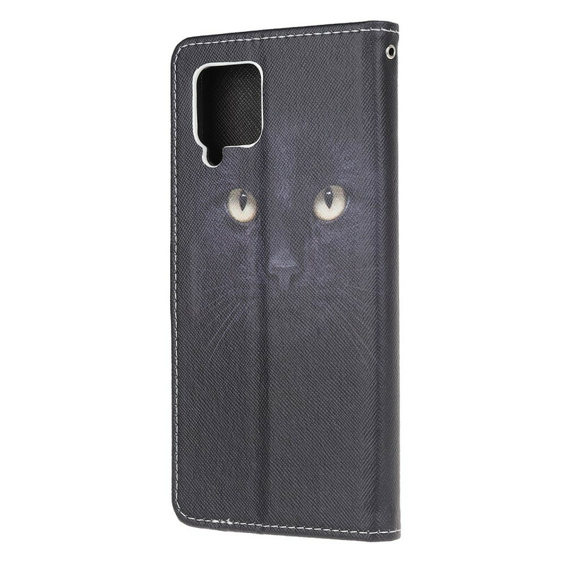 Samsung Galaxy A12 Black Cat Eye Case with Strap