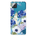 Samsung Galaxy A12 Transparent Watercolor Blue Flowers Case
