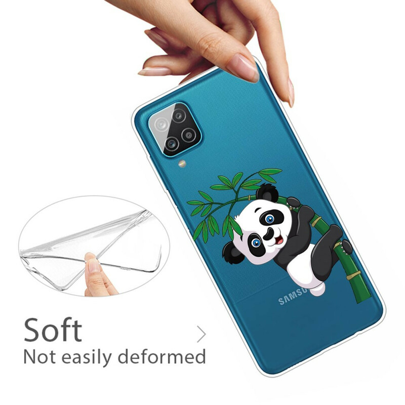 Samsung Galaxy A12 Transparent Panda Cover On Bamboo