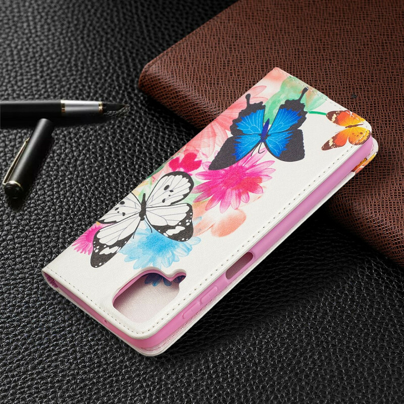 Flip Cover Samsung Galaxy A12 Papillons Colorés