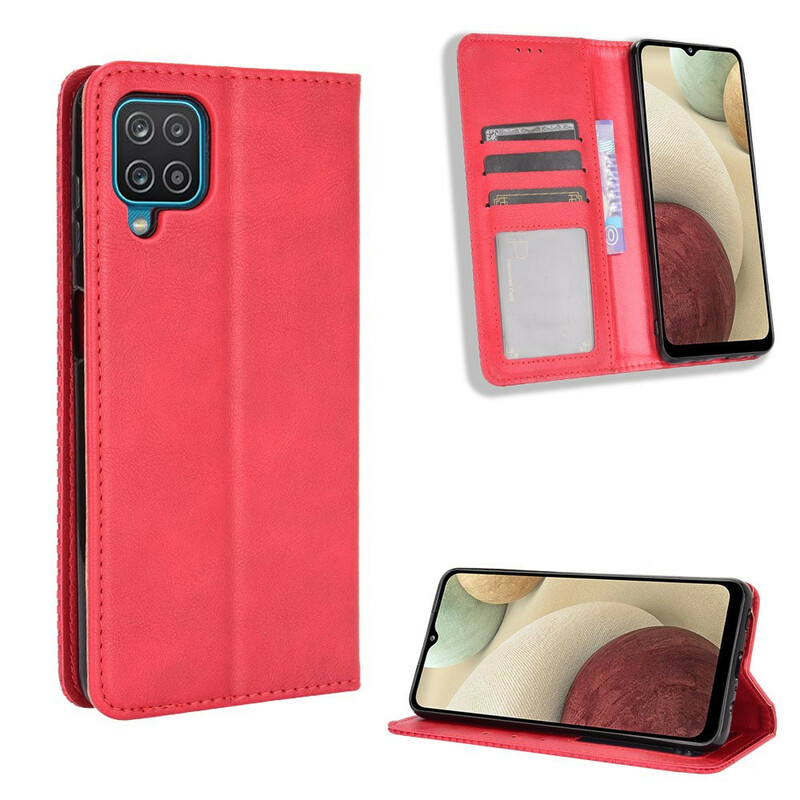 Flip Cover Samsung Galaxy A12 Effet Cuir Vintage Stylisé