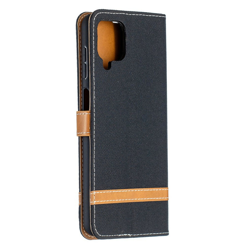 Samsung Galaxy A12 Case Fabric and Leather Effect with Strap