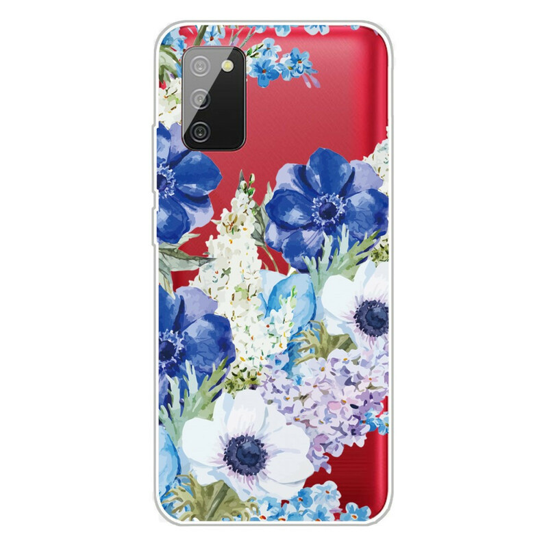Samsung Galaxy A02s Transparent Watercolor Blue Flowers Case