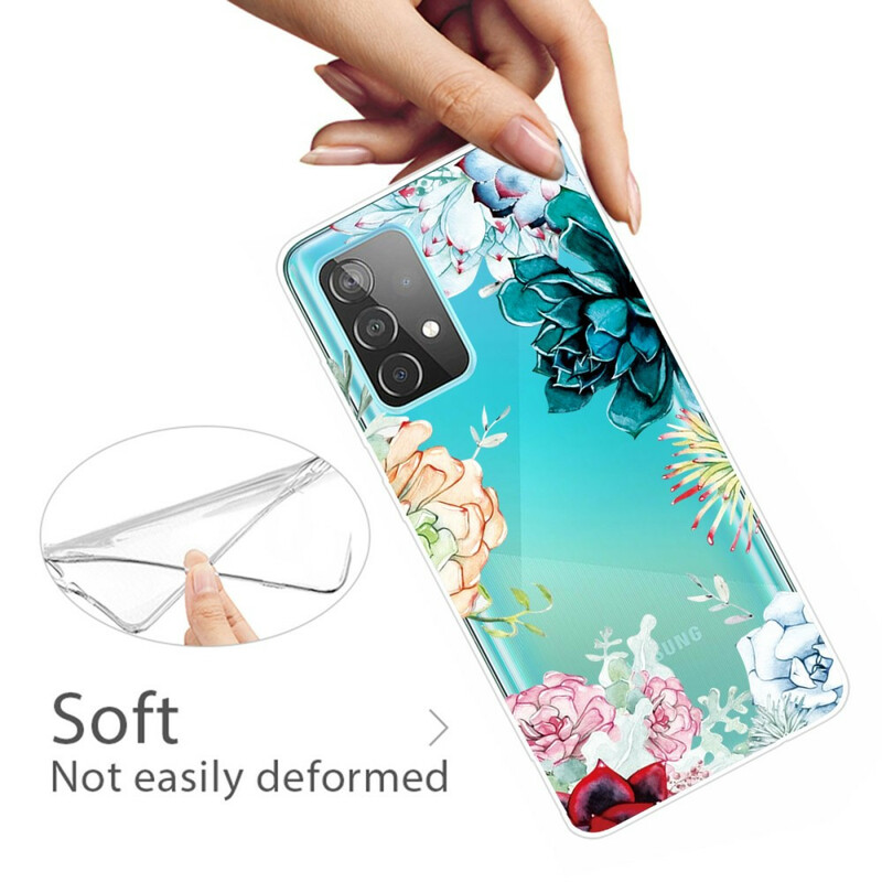 Samsung Galaxy A72 5G Transparent Watercolor Flower Case