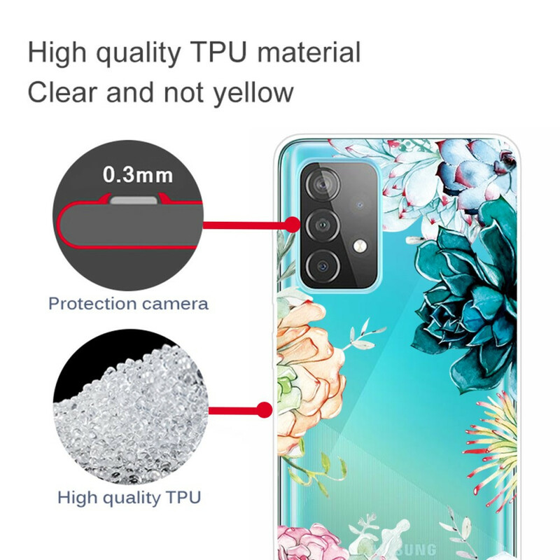 Samsung Galaxy A72 5G Transparent Watercolor Flower Case