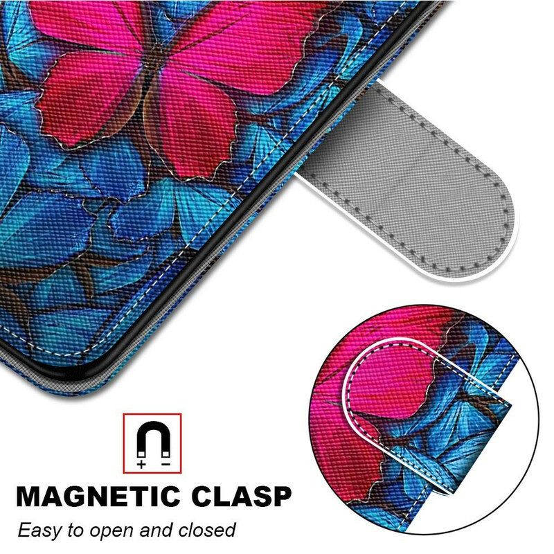 Case Samsung Galaxy S21 5G Red Butterfly On Blue Background