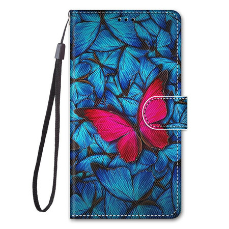 Case Samsung Galaxy S21 5G Red Butterfly On Blue Background