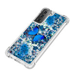 Case Samsung Galaxy S21 5G Blue Butterflies Glitter