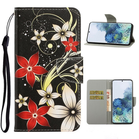 Case Samsung Galaxy S21 5G Colored Flowers with Strap