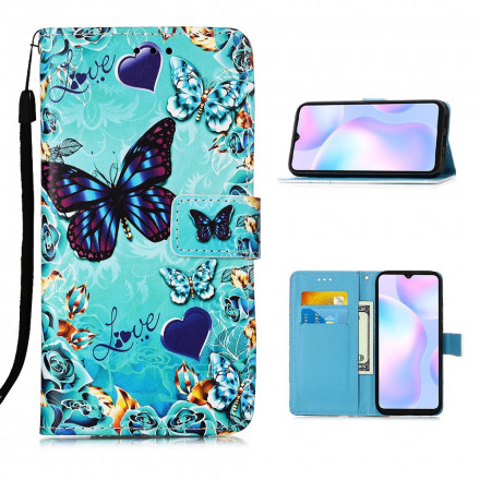 Xiaomi Redmi 9A Love Butterflies Tasche mit Riemen