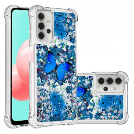 Samsung Galaxy A32 5G Schmetterlinge Blau Glitter Cover